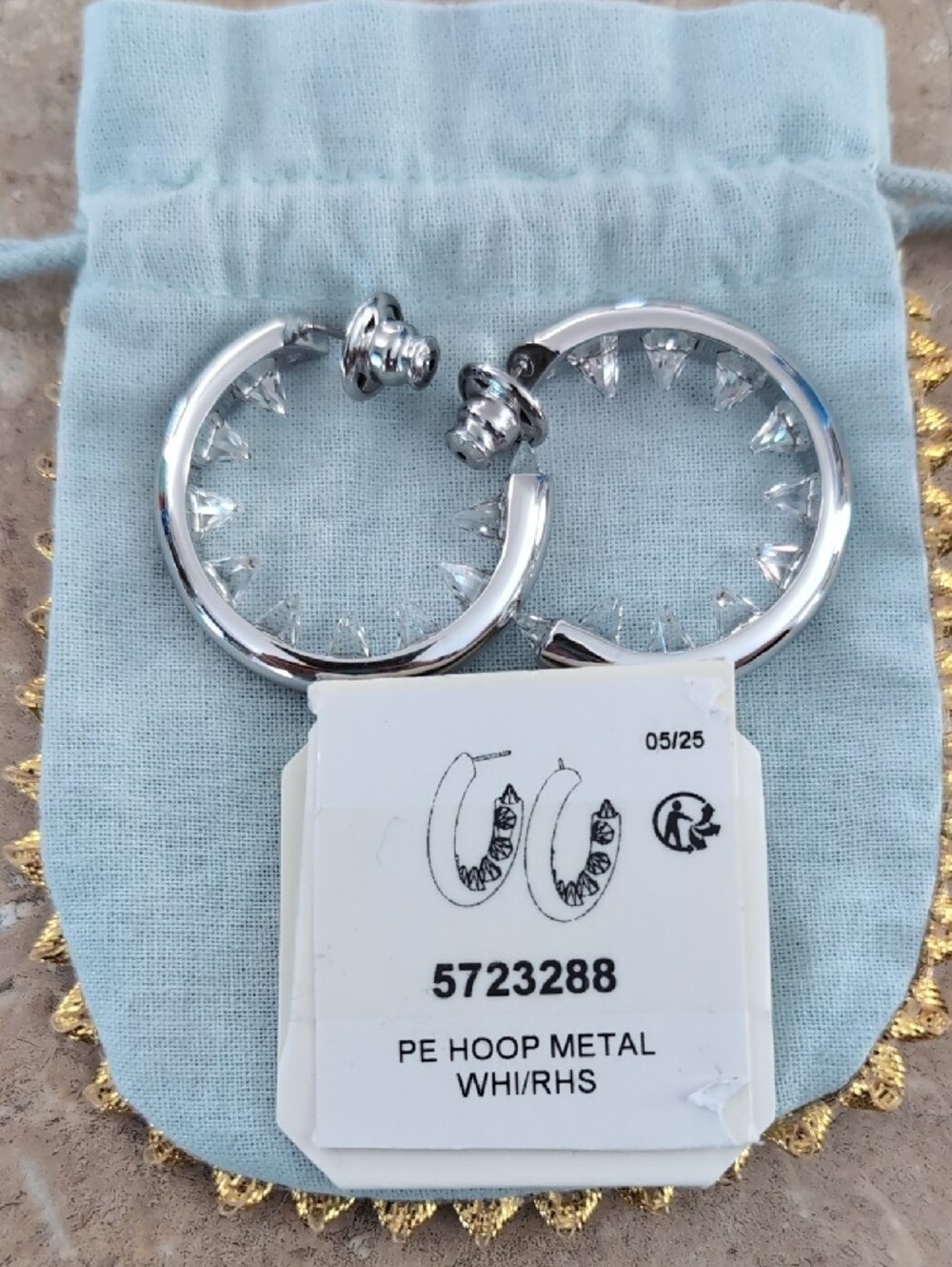 Swarovski Silver Hoop Earrings with Clear Crystal Points - Picture 2 of 2